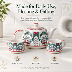 Peagal Ceramic Tea Set With 6 Cups and Kettle