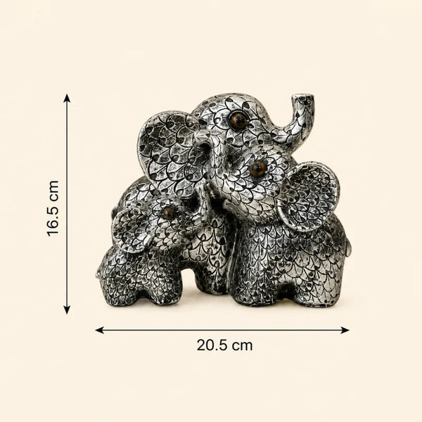 Elegant Antique Silver Elephant Family: Symbol of Unity & Prosperity