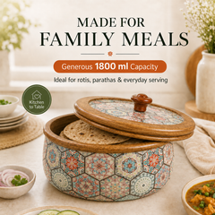 Floriva Mango Wood Roti Casserole with Flat Lid | 1800ML