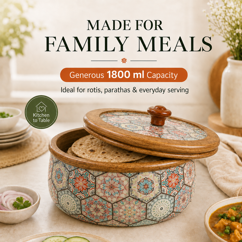 Floriva Mango Wood Roti Casserole with Flat Lid | 1800ML