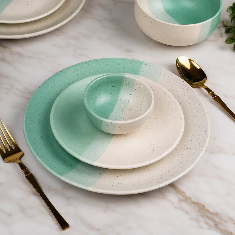TT Green Matte 21-Piece Ceramic Dinner Set For 6