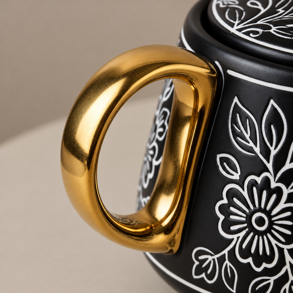 Black Artvine Ceramic Tea Set with Kettle & 6 Cups
