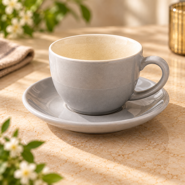 Solid Grey Ceramic Cappuccino Cup & Saucer Set of 4
