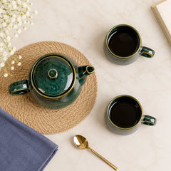 Green Glaze Ceramic Tea Set | Kettle & 2 Cups (400ml)