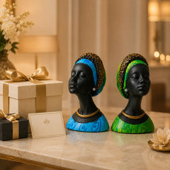 Regal Noir & Gold Sculptural Bust Duo
