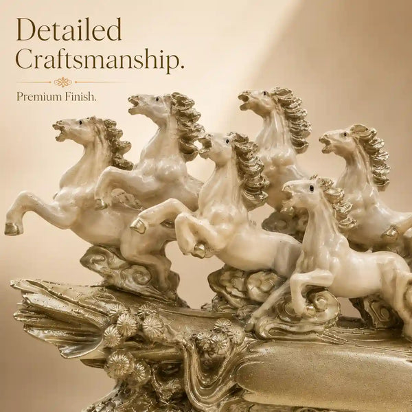 Victorious Galloping 7 Horse Sculpture | Ivory & Champagne Gold