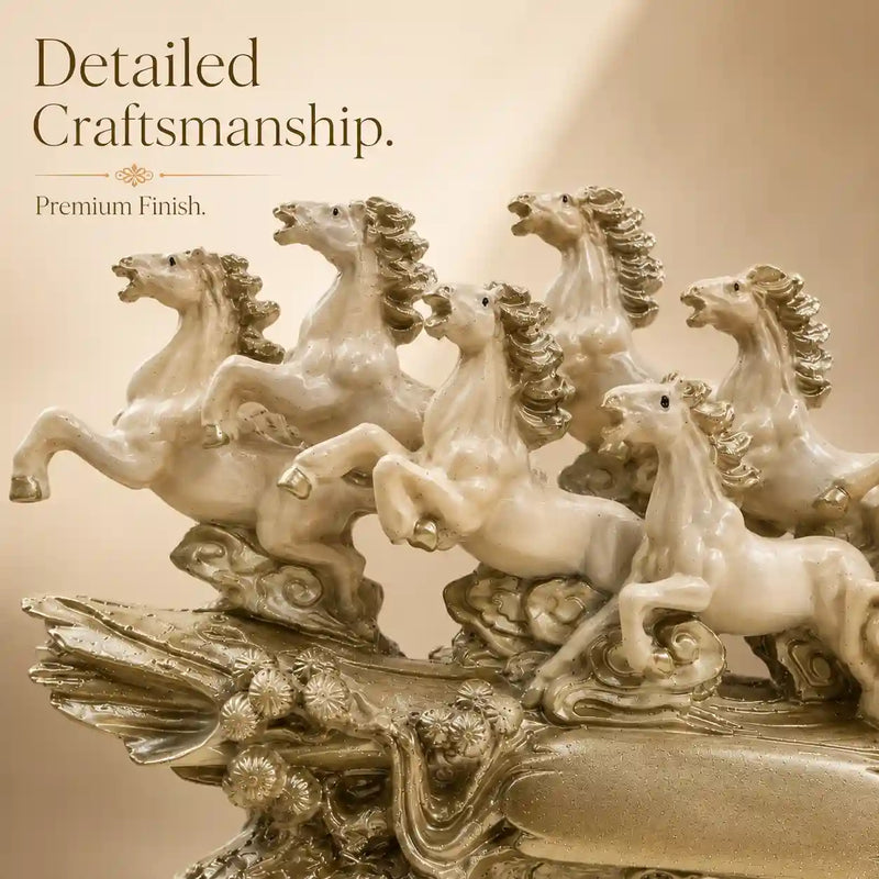 Victorious Galloping 7 Horse Sculpture | Ivory & Champagne Gold