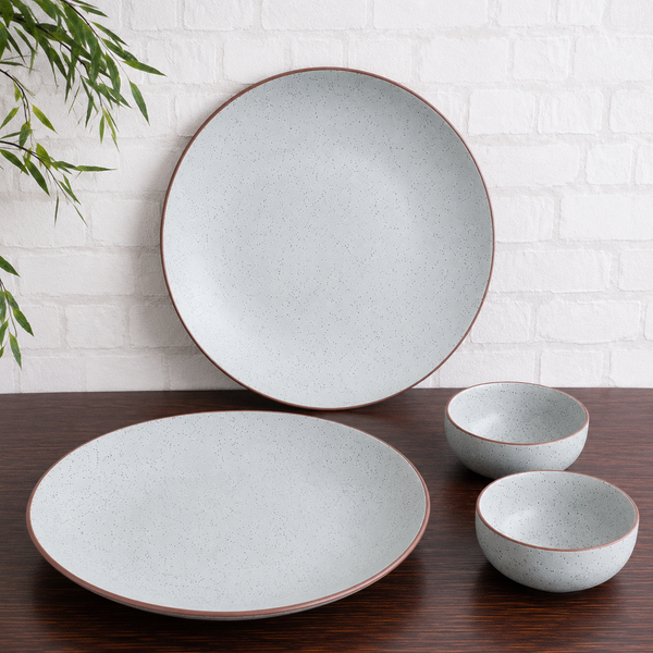 White Matte Brown Ceramic Dinner Plate Set of 2