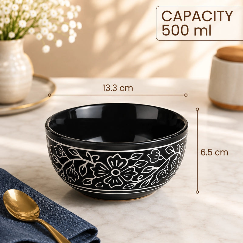Black Artvine Ceramic Snack Bowl Set of 2 – 500ML with Lid