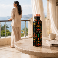 Himalayan Village Copper Water Bottle | Kashmiri Floral Art | 900ml