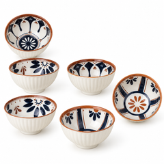 Blue Oriental Ceramic Bowl Set of 6 - 300ml
