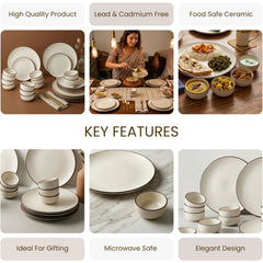 Dinner Sets Creme Matte Ceramic 24 Piece Set for Family Dining