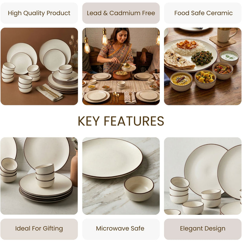 Dinner Sets Creme Matte Ceramic 24 Piece Set for Family Dining