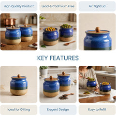Rustic Blue Ceramic Jar Set of 2 (800ML) kitchen storage containers