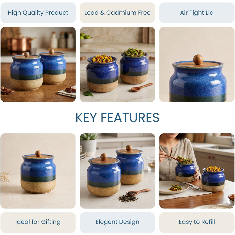 Rustic Blue Ceramic Jar Set of 2 (800ML) kitchen storage containers