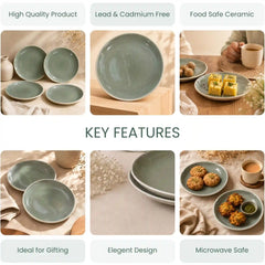 Organic Green Ceramic Quarter Plates - Set of 6