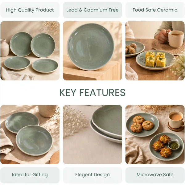 Organic Green Ceramic Quarter Plates - Set of 6