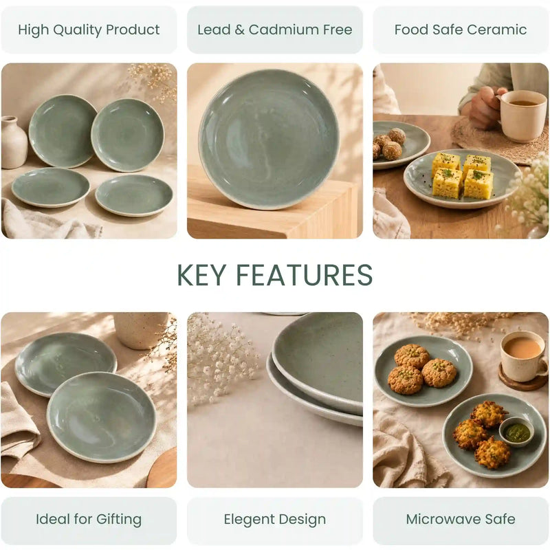 Organic Green Ceramic Quarter Plates - Set of 6