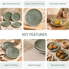 Organic Green Ceramic Quarter Plates - Set of 4