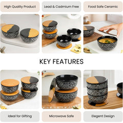 Black Artvine Ceramic Snack Bowl Set of 2 – 500ML with Lid