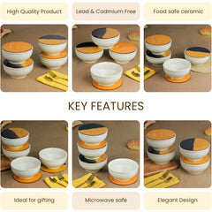 Cream Star Ceramic Bowl Set of 4 – 580ML with Lid