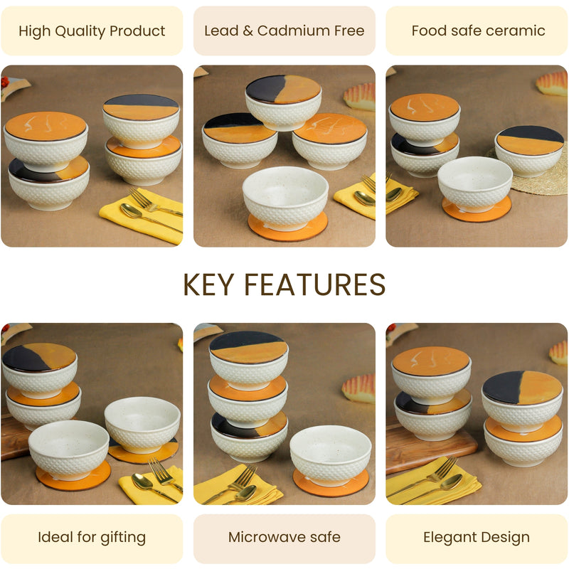 Cream Star Ceramic Bowl Set of 4 – 580ML with Lid