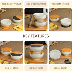 Cream Star Ceramic Bowl Set of 2 – 580ML with Lid