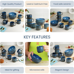 Glam Bue Ceramic 2 Snack Bowl & 6 Tea Cup Combo