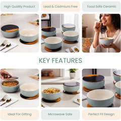Grey Mellow Ceramic Bowl Set of 2 – 450ML with Lid