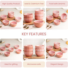 Pink Ribbed Ceramic Snack Bowl Set of 6 – 320ML