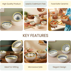 Yellow Floret Ceramic Bowl Set of 4 - 300ml