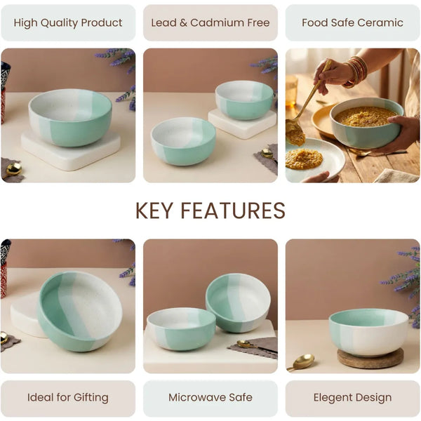 TT Green Tritone Ceramic Serving Bowl Set of 2 (800ML) – Microwave Safe