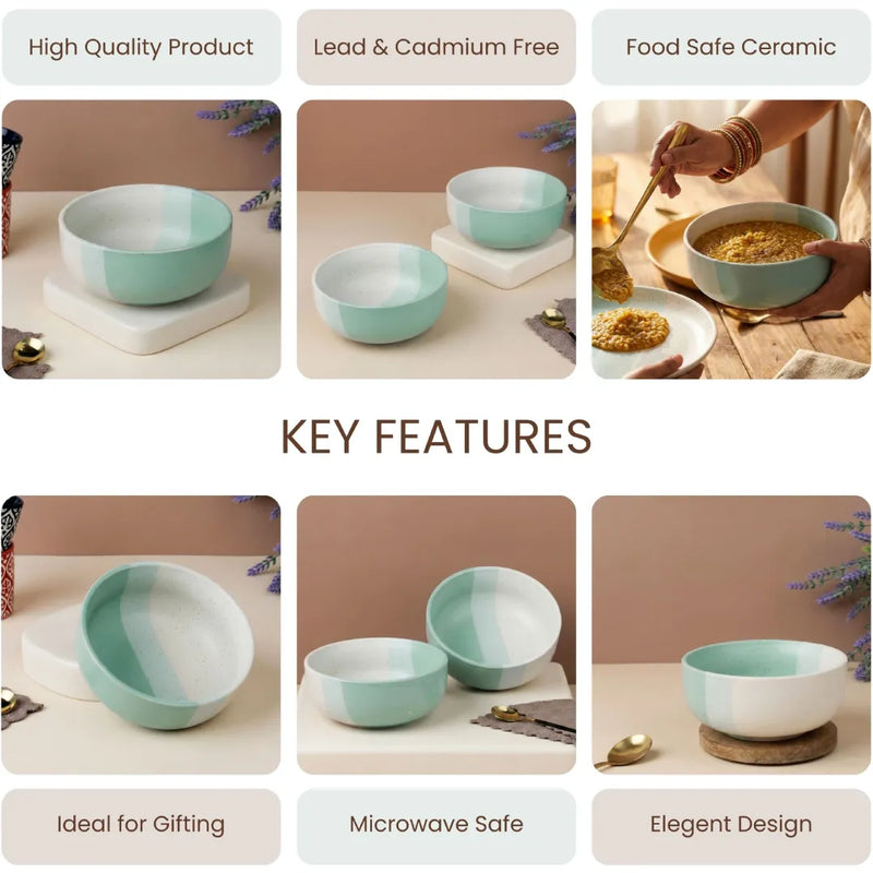 TT Green Tritone Ceramic Serving Bowl Set of 2 (800ML) – Microwave Safe