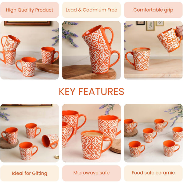Orange Leaf Ceramic Coffee Mug Set of 6