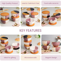 Magenta Italian Ceramic Bowl Set of 4 – 580ML with Lid