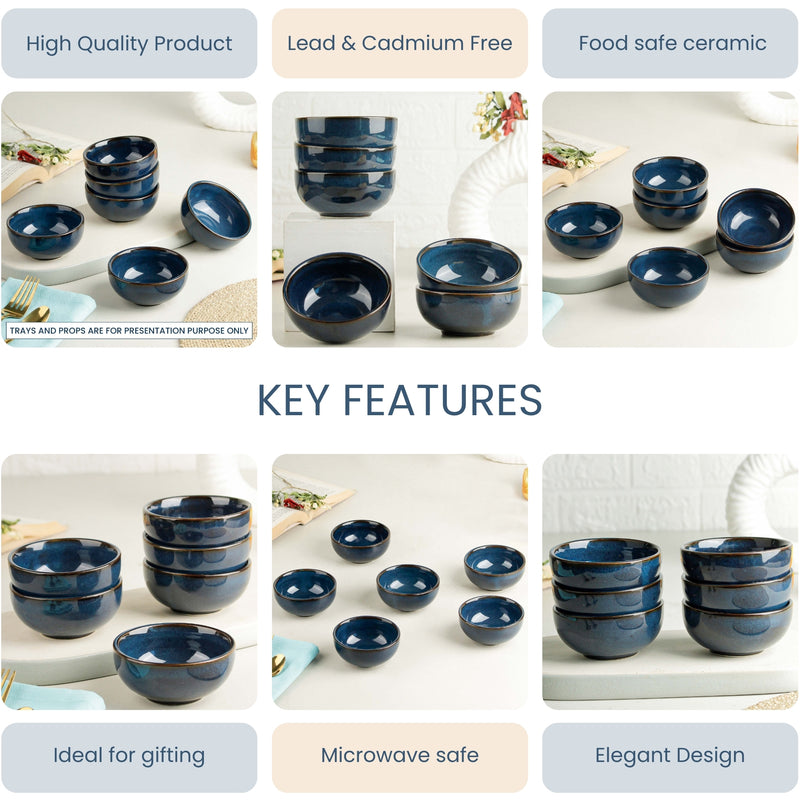 Galaxy Blue Ceramic Vegetable Bowl Set of 6, 150 ML