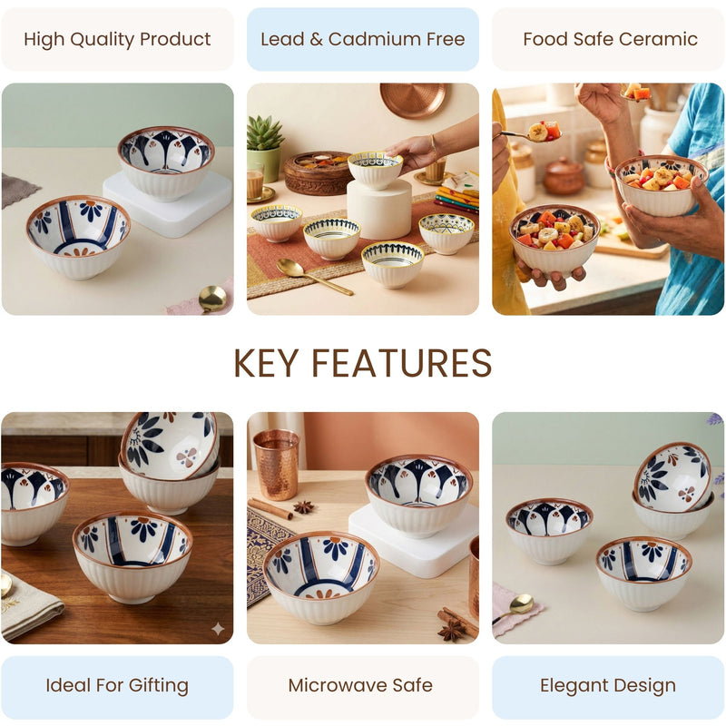 Blue Oriental Ceramic Bowl Set of 4 - 300ml