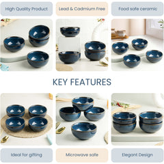 Galaxy Blue Ceramic Vegetable Bowl Set of 4, 150 ML