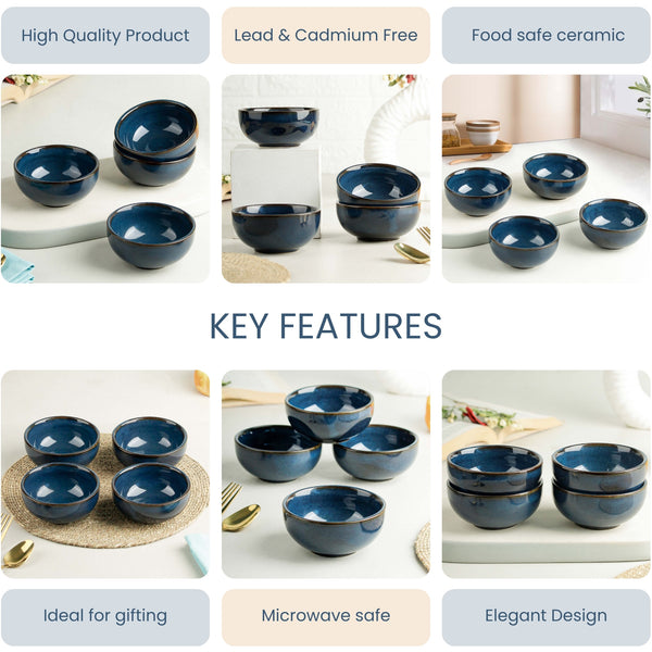 Galaxy Blue Ceramic Vegetable Bowl Set of 4, 150 ML