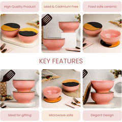 Pink Star Ceramic Bowl Set of 2 – 580ML with Lid