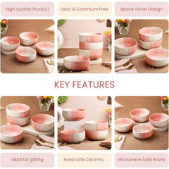 Tritone Pink Matte Ceramic Mixing Bowl Set of 4 – 500ML