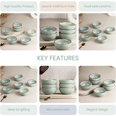 Glossy Mint Marble Ceramic Vegetable Bowl Set of 6