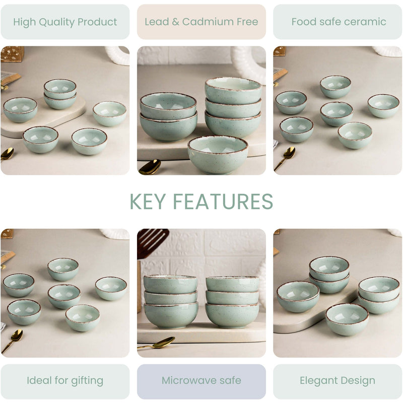 Glossy Mint Marble Ceramic Vegetable Bowl Set of 6