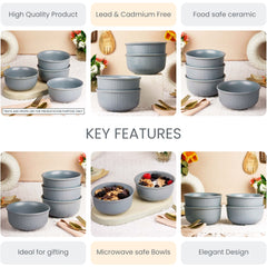 Grey Fringe Ceramic Bowl Set of 4 – 550ML