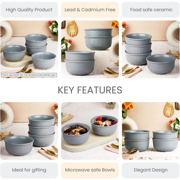 Grey Fringe Ceramic Bowl Set of 4 – 550ML