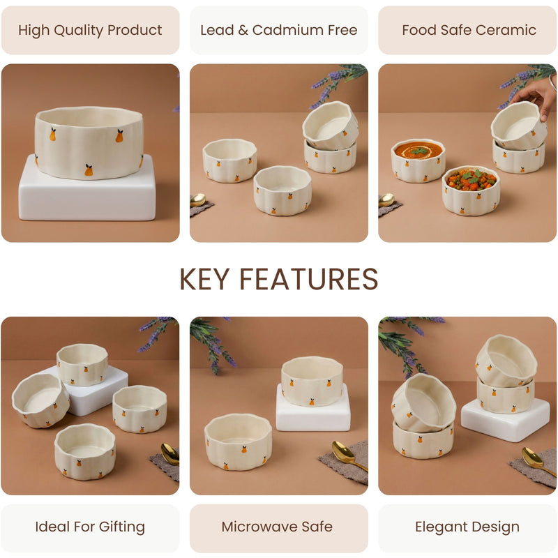 Cream Pear Ceramic Vegetable Bowl Set of 4 (250ML)