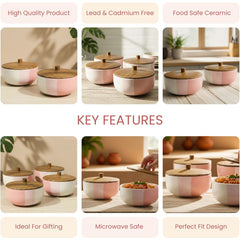 Magenta Italian Ceramic Bowl Set of 4 – 580ML with Lid