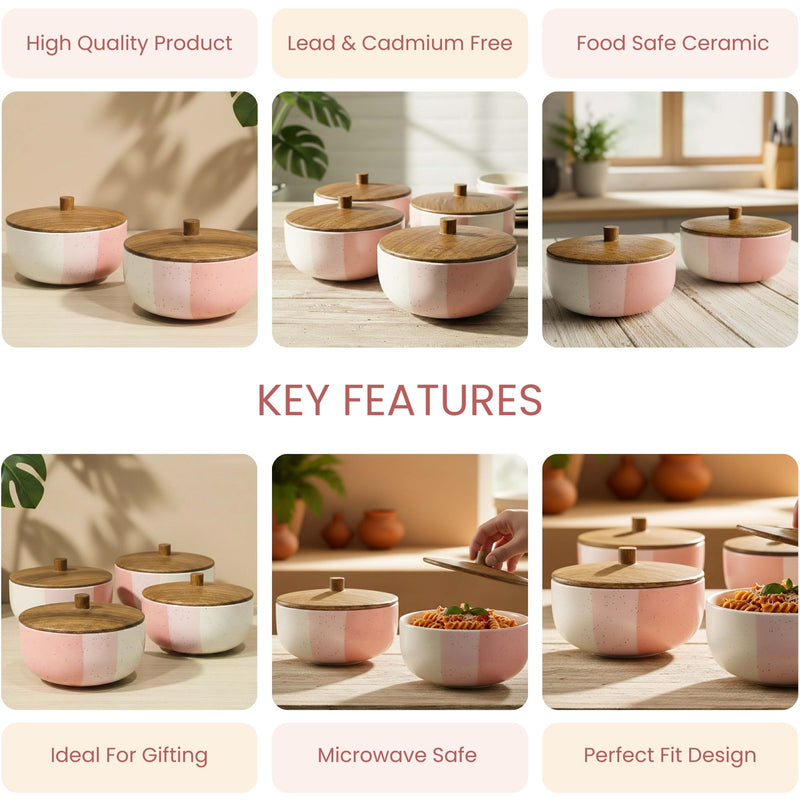 Magenta Italian Ceramic Bowl Set of 4 – 580ML with Lid
