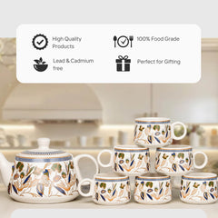 Bronze Petals Ceramic Tea Set With 6 Cups Kettle