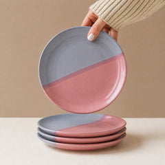 Grey Pink Ceramic Quarter Plates - Set of 4